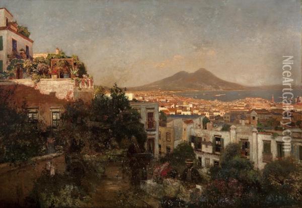 A Festive Afternoon With A View Over Napels Oil Painting - Heinrich Hermanns