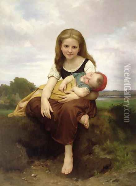 The Elder Sister 1869 Oil Painting - William-Adolphe Bouguereau