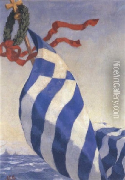 Greek Flag Oil Painting - Nicholaos Othoneos