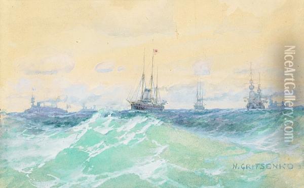 Shipping Through Rough Seas Oil Painting - Nikolai Nikolaievich Gritsenko