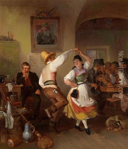 Tanz Im Wirtshaus Oil Painting - Johann Baptist Wengler