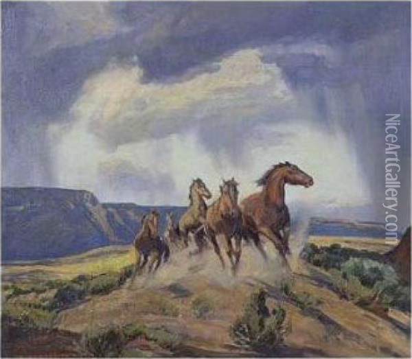Wild Horses, Nevada Oil Painting - Carl Oscar Borg
