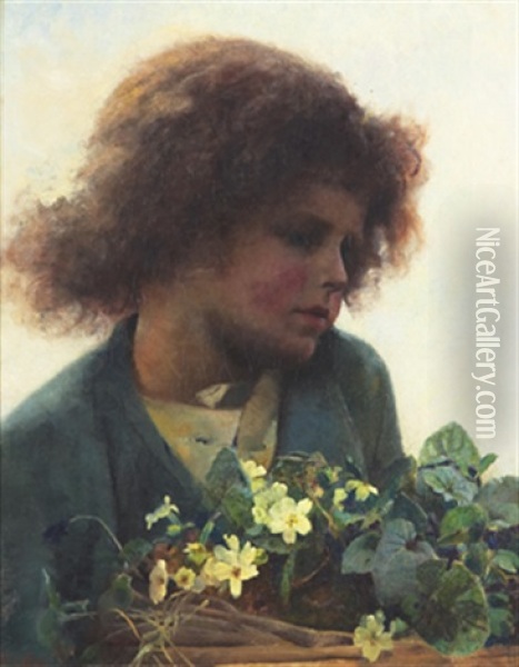 Portratt Av Flicka Med Blommor Oil Painting - Hector Caffieri