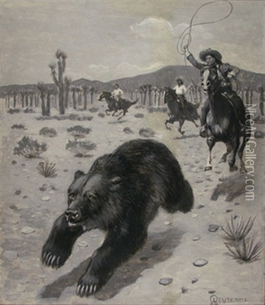 Lasooing Bears In Arizona Oil Painting - Edwin Willard Deming