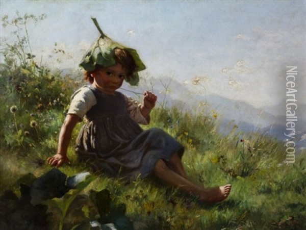 Girl Wearing Lily Pad Hat Oil Painting - Marie (Mizzi) Wunsch