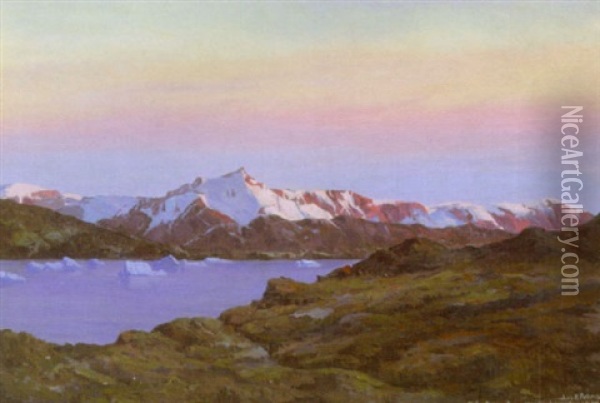 Sol Over Tinderne Ved Kilertinauit Umanakhorden Oil Painting - Emanuel A. Petersen