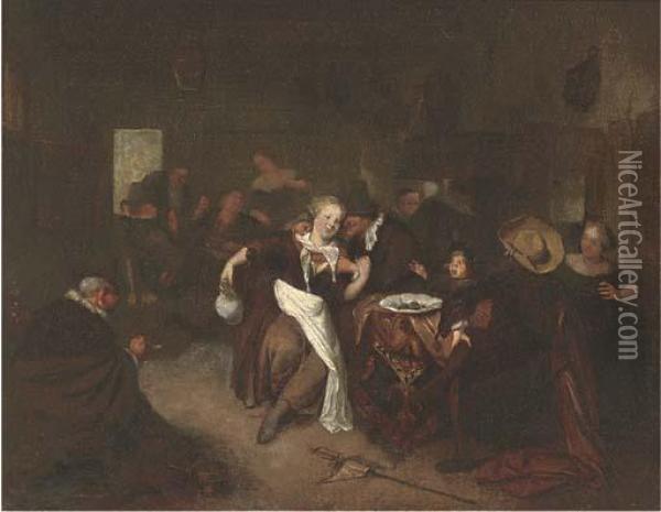 Peasants Drinking And Merry Making In A Tavern Oil Painting - Richard Brakenburgh