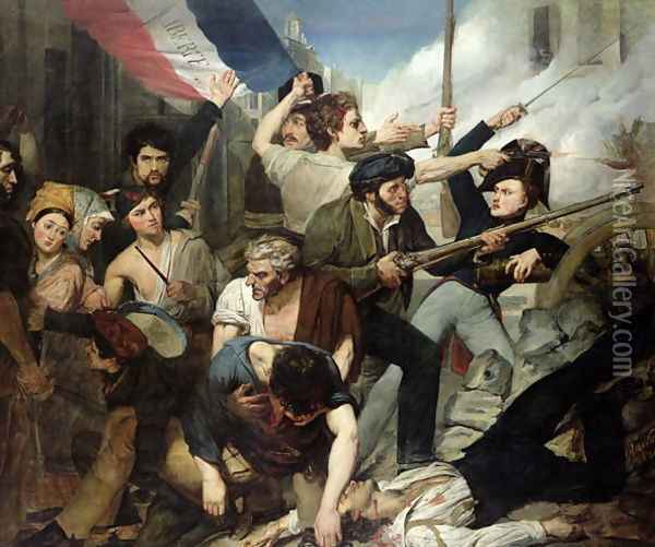 Scene of the 1830 Revolution Oil Painting - Philibert Rouviere