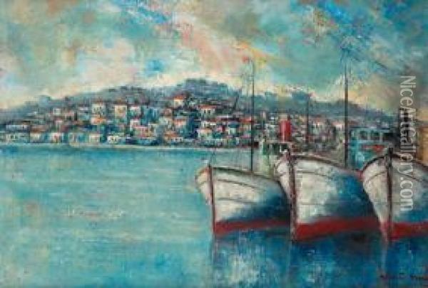 Puerto Oil Painting - Alberto Arrue Valle