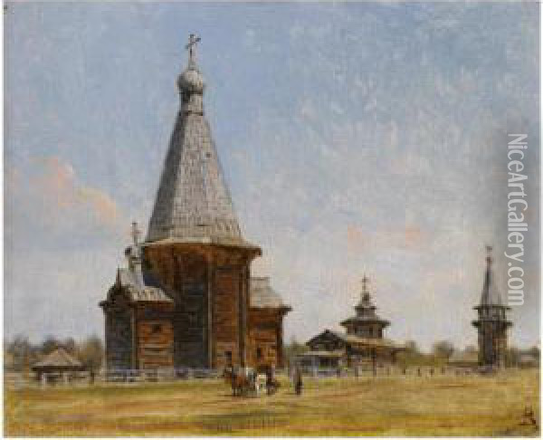 Provincial Russian Church Oil Painting - Vasili Vasilyevich Vereshchagin
