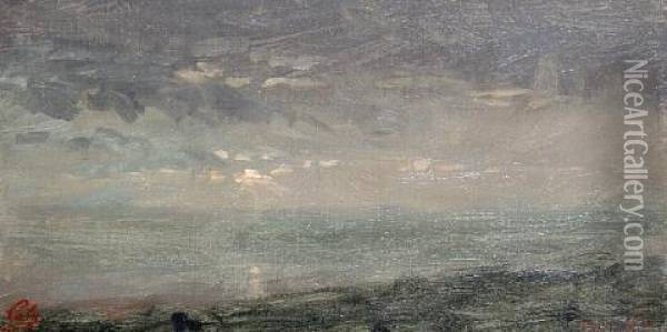La Mer A Honfleur (+ Paysage, Smllr; 2 Works) Oil Painting - Adolphe Felix Cals