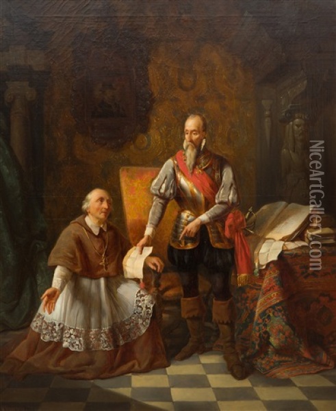 De Hertog Van Alva Neemt Een Smeekbede In Ontvangst' / An Historical Scene Depicting The Duke Of Alva Oil Painting - Simon Opzoomer