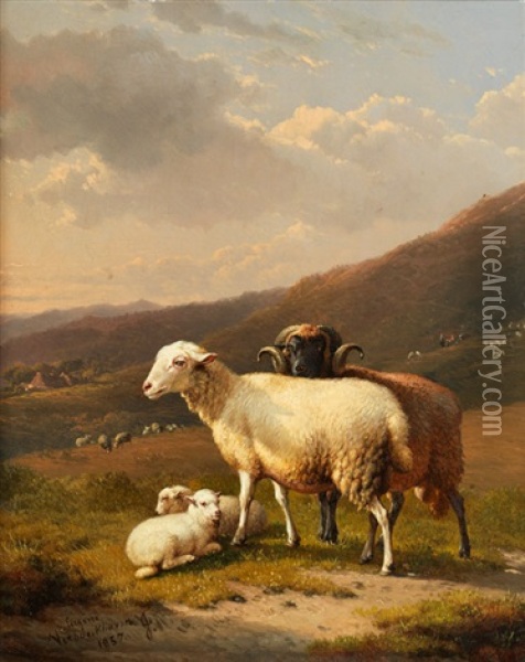 Schafe In Einer Gebirgslandschaft Oil Painting - Eugene Verboeckhoven