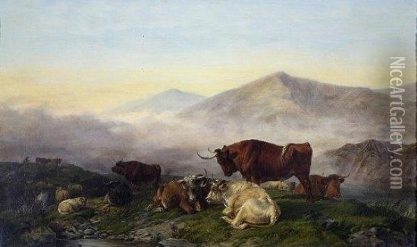 Livestock Grazing By A Stream Oil Painting - William Snr Luker