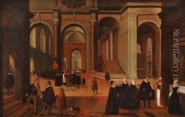 Kircheninterieur Mit
 Figurenstaffage Oil Painting - Johann Michael Schwabeda