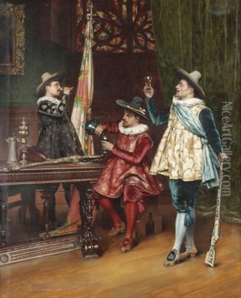 The Musketeers Oil Painting - Adolphe Alexandre Lesrel