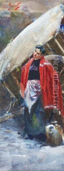 Kobieta Przy Wozie Oil Painting - Julian Falat
