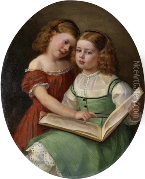 Tva Systrar Oil Painting - Johanne Mathilde Dietrichson