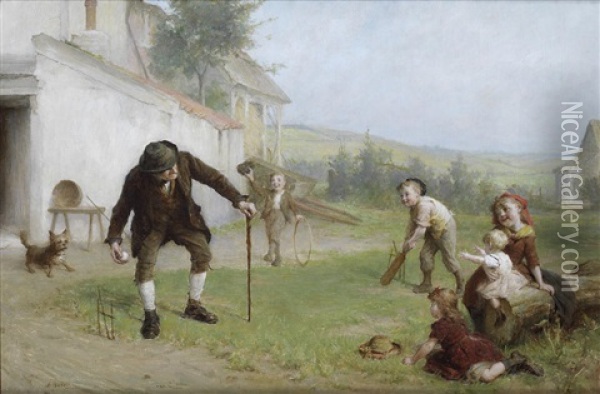 A Game Of Cricket Oil Painting - John Burr