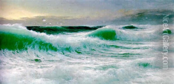Heavy Sea Off The Cornish Evening Oil Painting - David James