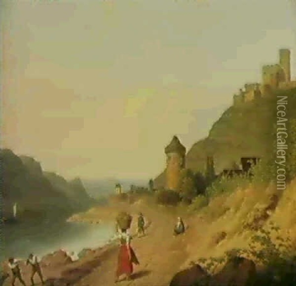 Figures On A Track By The Rhine Oil Painting - Christoffer Wilhelm Eckersberg