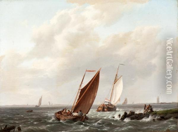 Ships On Choppy Internal Waters Oil Painting - Hermanus Koekkoek