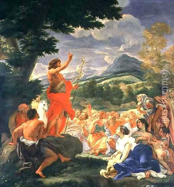 St. John the Baptist Preaching Oil Painting - Giovanni Battista (Baciccio) Gaulli