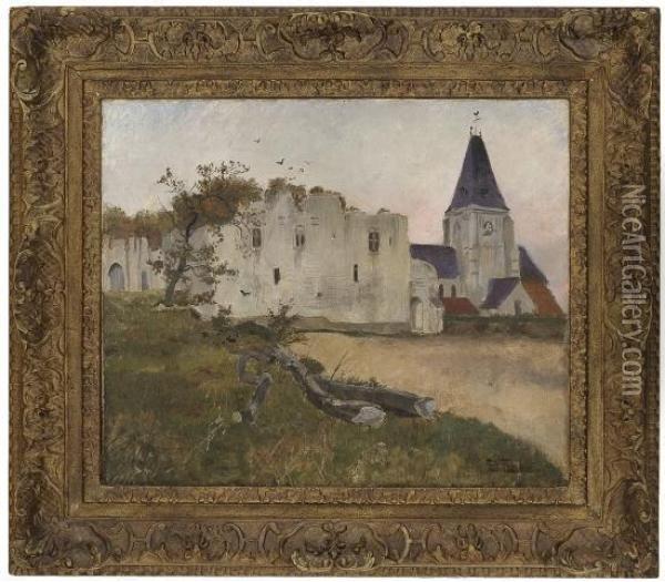 Castleruins And Churchin Picquigny Near Amiens Oil Painting - Fritz Thaulow