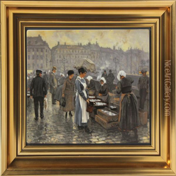 Porcelain Plaque With Printet Decoration Oil Painting - Paul-Gustave Fischer