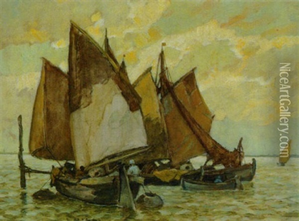 Fischerboote Bei Palestrina Oil Painting - Ludwig Dill