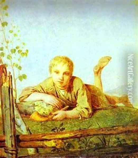 A Herd Boy With A Pipe 1820s Oil Painting - Aleksei Gavrilovich Venetsianov