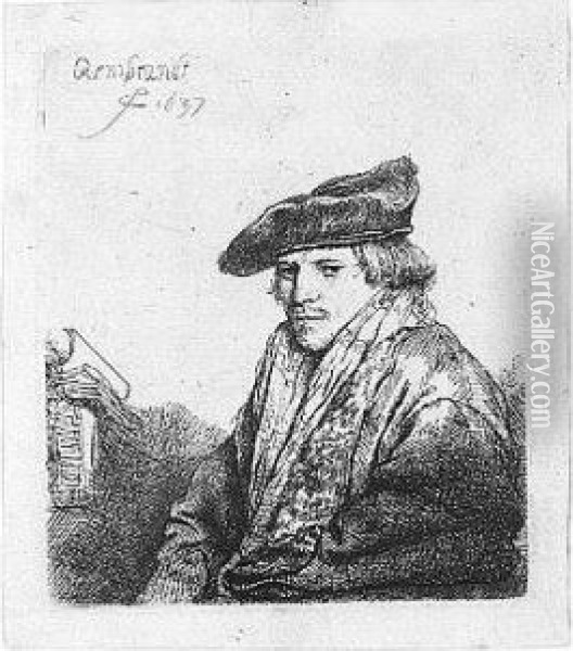 Young Man In A Velvet Cap (b., Holl.268; H.151; Bb.37-c) Oil Painting - Rembrandt Van Rijn