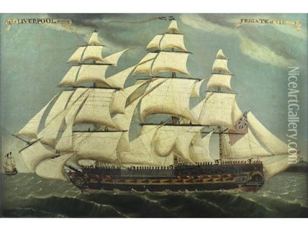 A Liverpool Frigate Oil Painting -  The Liverpool Ribbon Artist