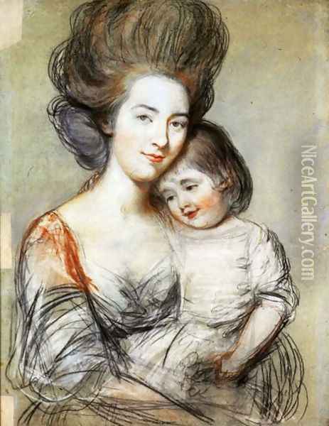 Mrs Russell and Child Oil Painting - John Russell