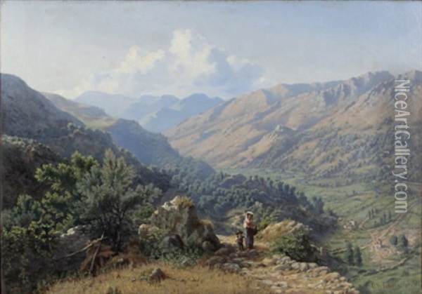 Italienische Gebirgslandschaft - Sabiner Berge Oil Painting - Otto von Kameke