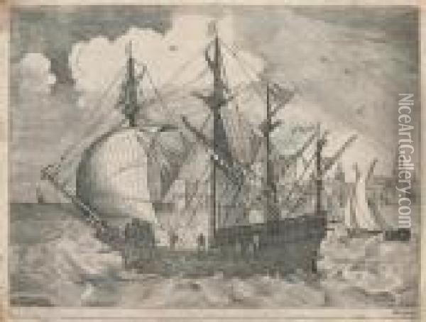 Armed Four-master Sailing Towards A Port Oil Painting - Pieter The Elder Brueghel
