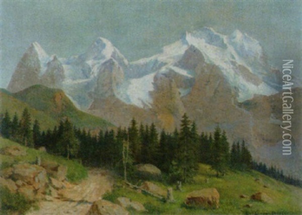 Sicht Auf Eiger, Monch Und Jungfrau Oil Painting - Emil Limmer