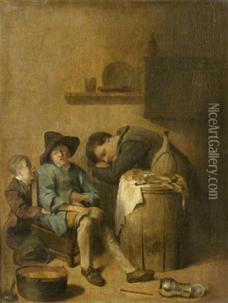 Interieur Mit Zwei Schlafenden Herren Oil Painting - Pieter Jacobsz Duyfhuysen