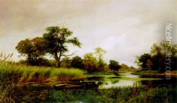 Abendstimmung Am Fluss Oil Painting - Heinrich Boehmer