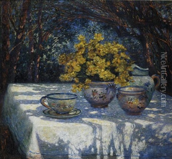 Table Au Bouquet Jaune Oil Painting - Ferdinand du Puigaudeau