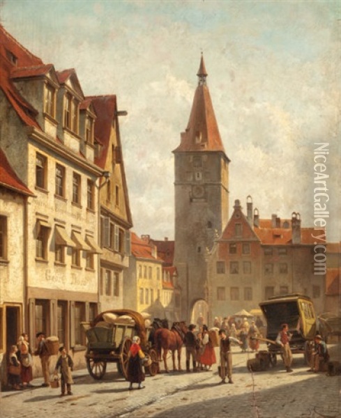 Market Day, Nuremberg, Germany Oil Painting - Jacques Francois Carabain