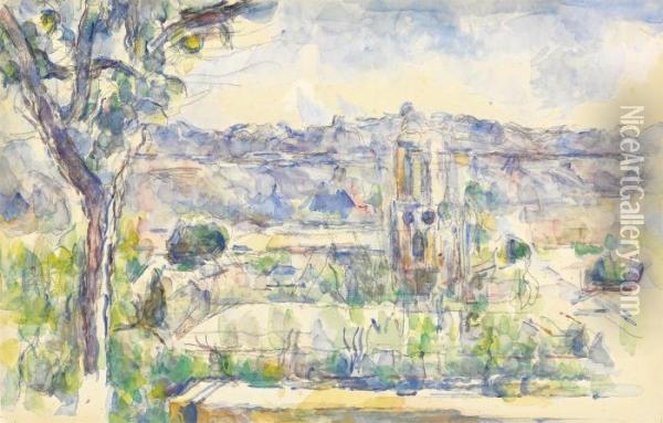 La Cathedrale D'aix Vue De L'atelier Des Lauves Oil Painting - Paul Cezanne