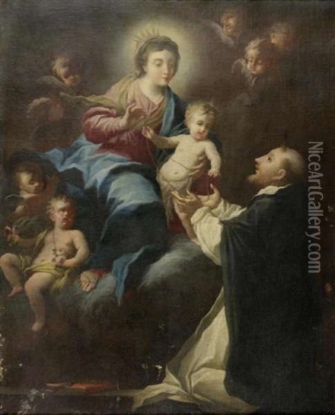 Rosenkranz-maria Mit Dem Jesusknaben Und Dem Heiligen Dominikus Oil Painting - Giovanni Battista Piazzetta