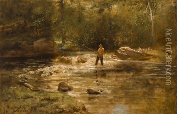 Gentleman Fishing Oil Painting - George Inness