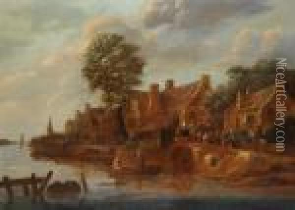Umkreis - Niederlandisches Dorf An Einem Fluss Oil Painting - Claes Molenaar (see Molenaer)
