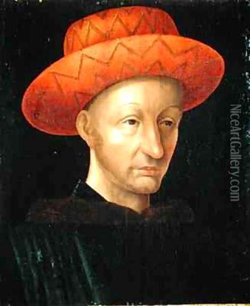 Portrait of Charles VII 1403-61 Oil Painting - Jean Fouquet