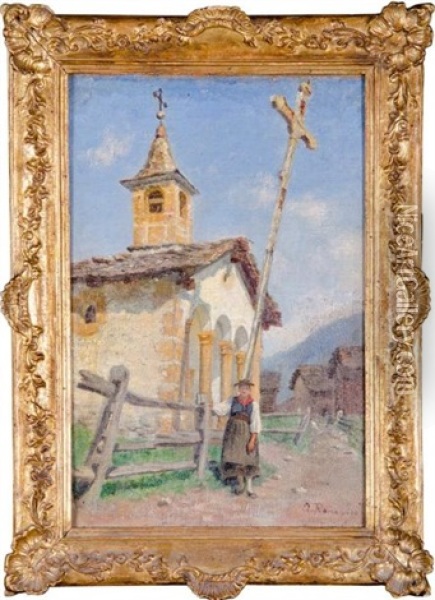 Chapelle De Lannaz Sur La Commune D'evolene Oil Painting - Julien Renevier
