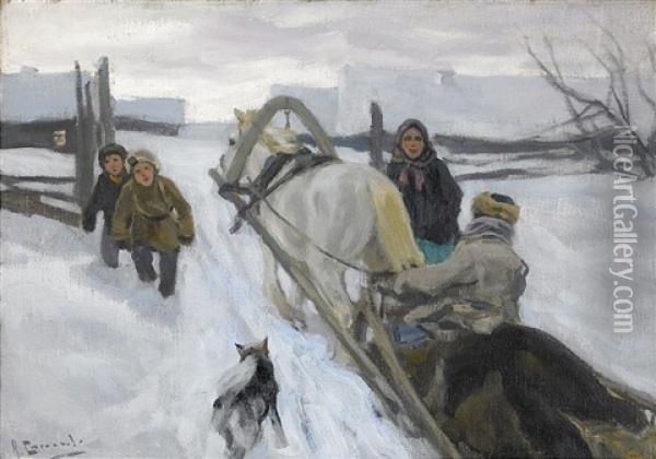 Winter In The Village Oil Painting - Aleksei Stepanovich Stepanov