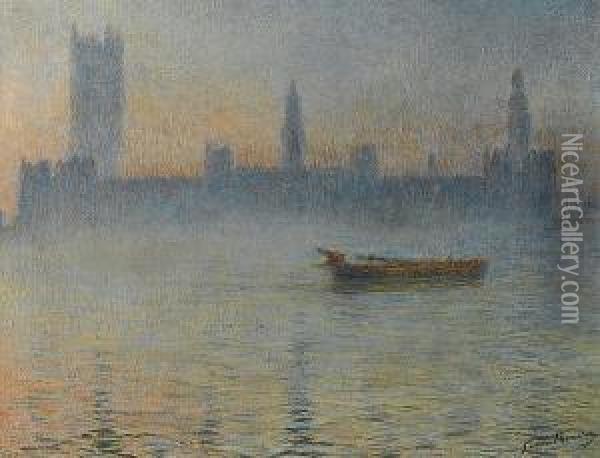 Brouillard Sur La Tamise Circa 1895 Oil Painting - Gaston Prunier