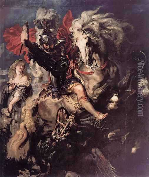St George Fighting the Dragon 1606-10 Oil Painting - Peter Paul Rubens